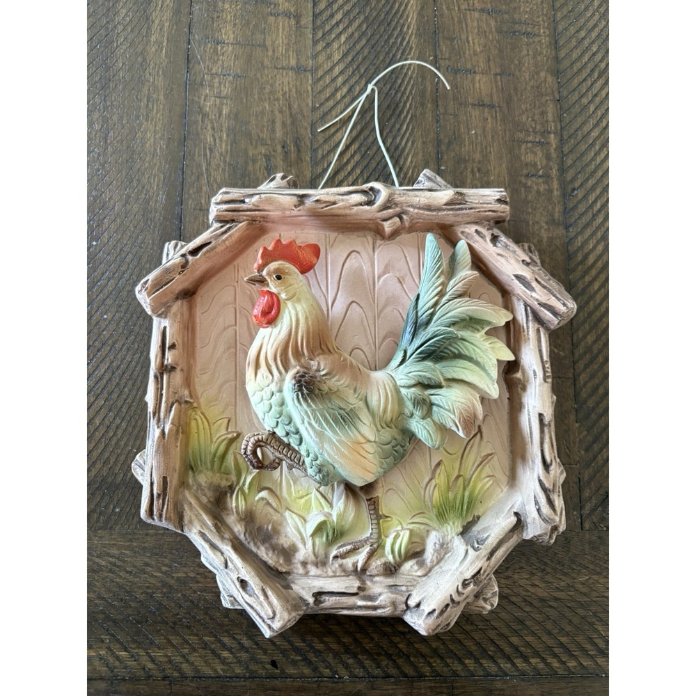 VTG 3D TILSO Japan Hand Painted Ceramic Rooster‎ Hanging Wall Plaque Grandmacore